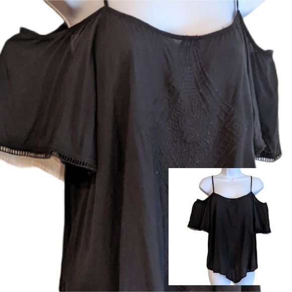 A.N.A embroidered boho black flowy blouse top lrg - Picture 1 of 9